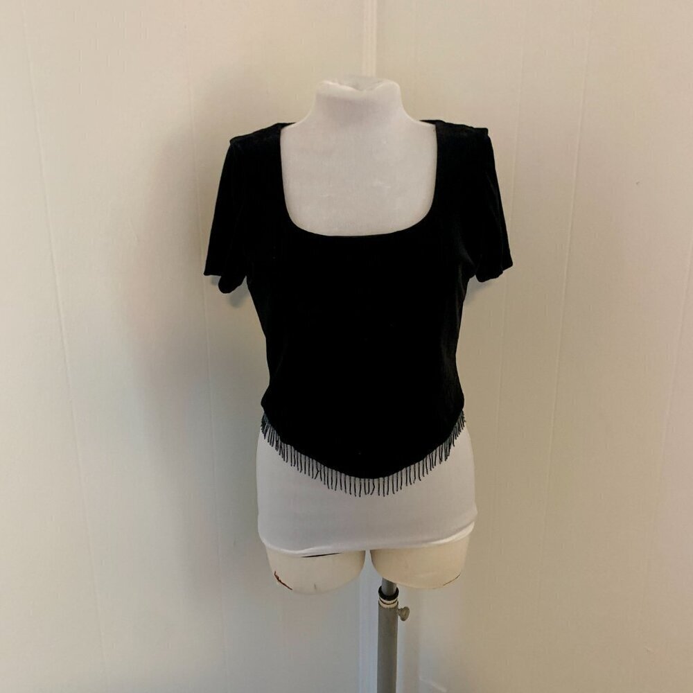 Ronni Nicole VTG 90 2000 y2k black velvet Beaded Crop Top Corset Square Ouida